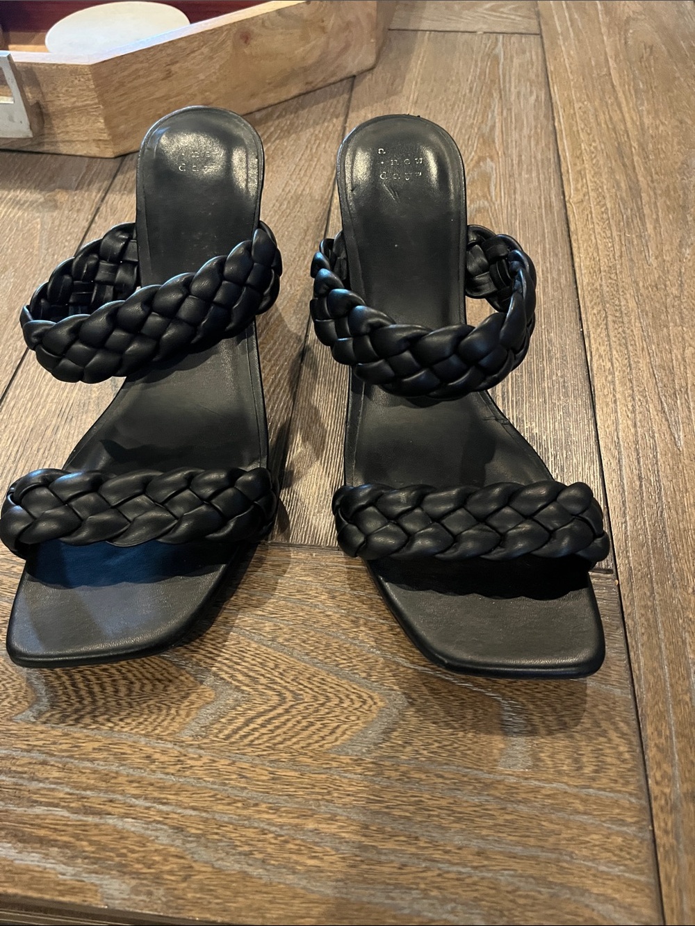 a new day Black Braided Double-Strap Heeled Slide Sandals